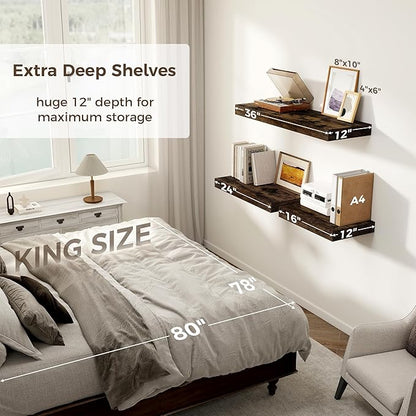 Set of 2 - 24" Rustic Brown Floating Shelves