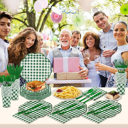 350 Piece Green Gingham Plates and Napkins Party Supplies for 50