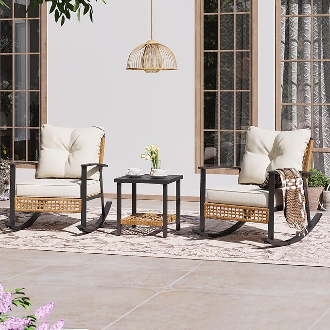 LAUSAINT HOME 3-Piece Rocking Bistro Set in Beige