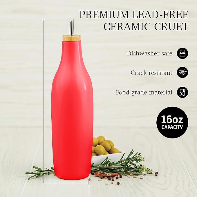 Stoneware Oil/Vinegar Bottle - 16 Oz Red