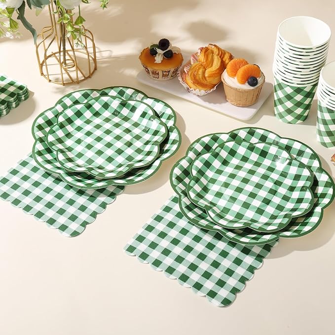 350 Piece Green Gingham Plates and Napkins Party Supplies for 50