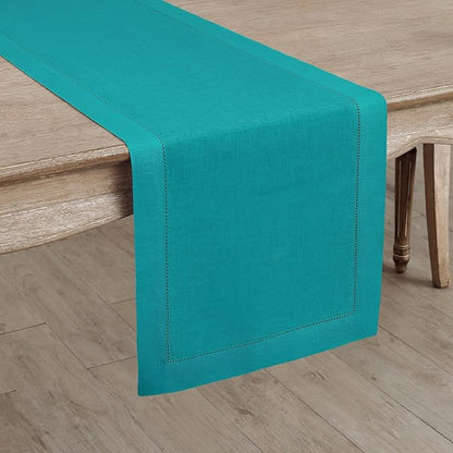 100% Pure Linen Hemstitch Table Runner 14 x 72 Inch - Teal