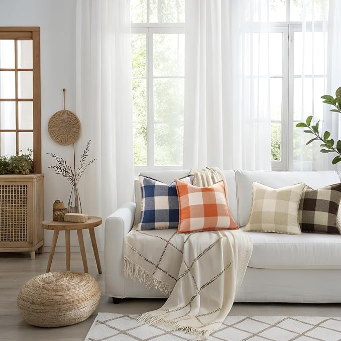 Buffalo Plaid Check Throw Pillow Covers - 12x20, Brown, Set of 2