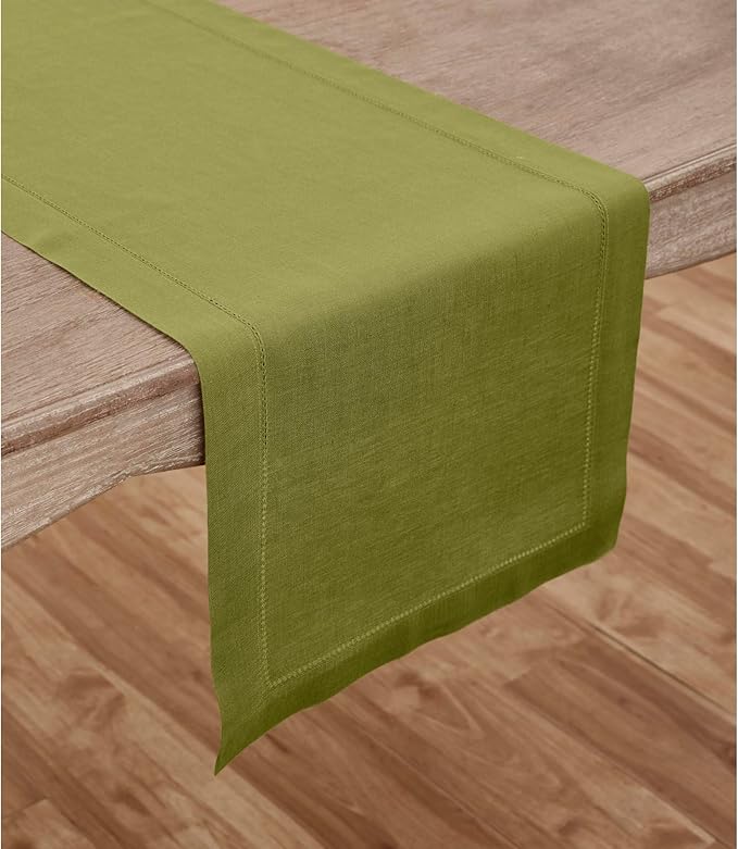 100% Pure Linen Table Runner - 14 x 60 Inch, Fern Frond Green