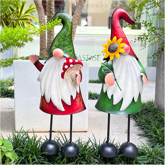 Metal Outdoor Gnomes Garden Statues - 18 Inch