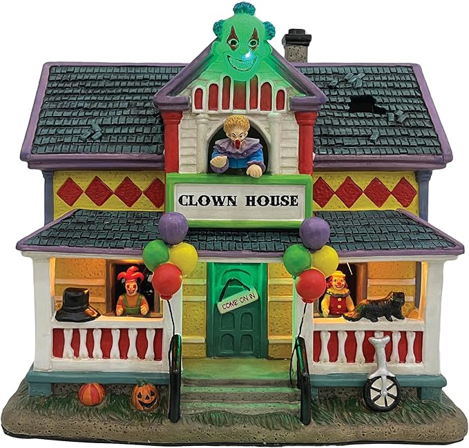 Halloween Village Clown House | Spooky Town Collection | Porcelain with Multi-Color LED