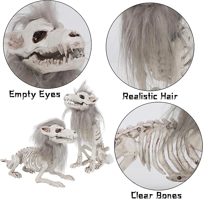 Set of 2 Halloween Wolf Skeleton Decorations - Indoor/Outdoor