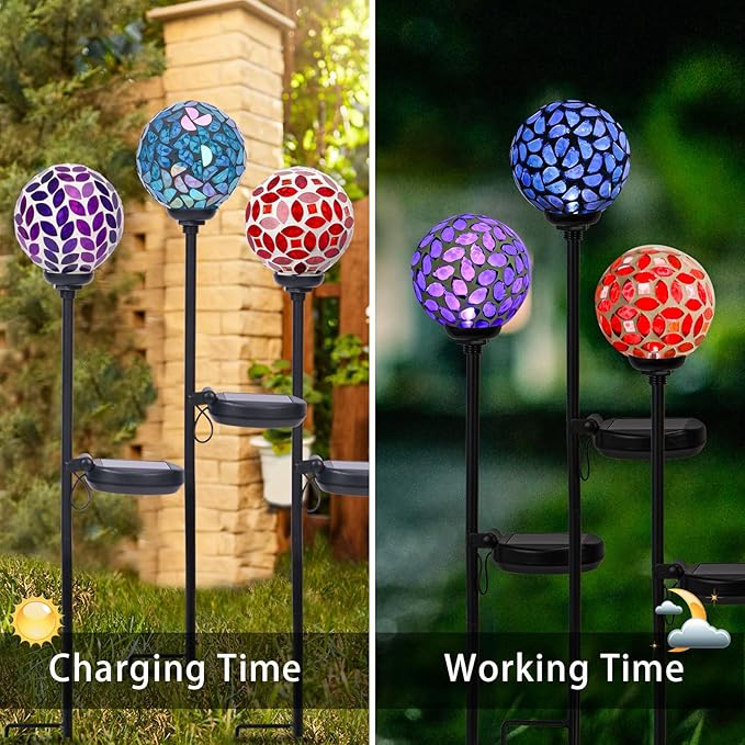 Mosaic LED Solar Lights, 3 Pack - Blue/Purple/Red