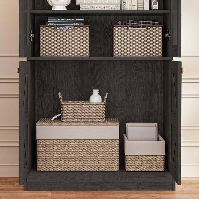 Tall Farmhouse Bookcase with Glass Doors, Set of 4 – Black