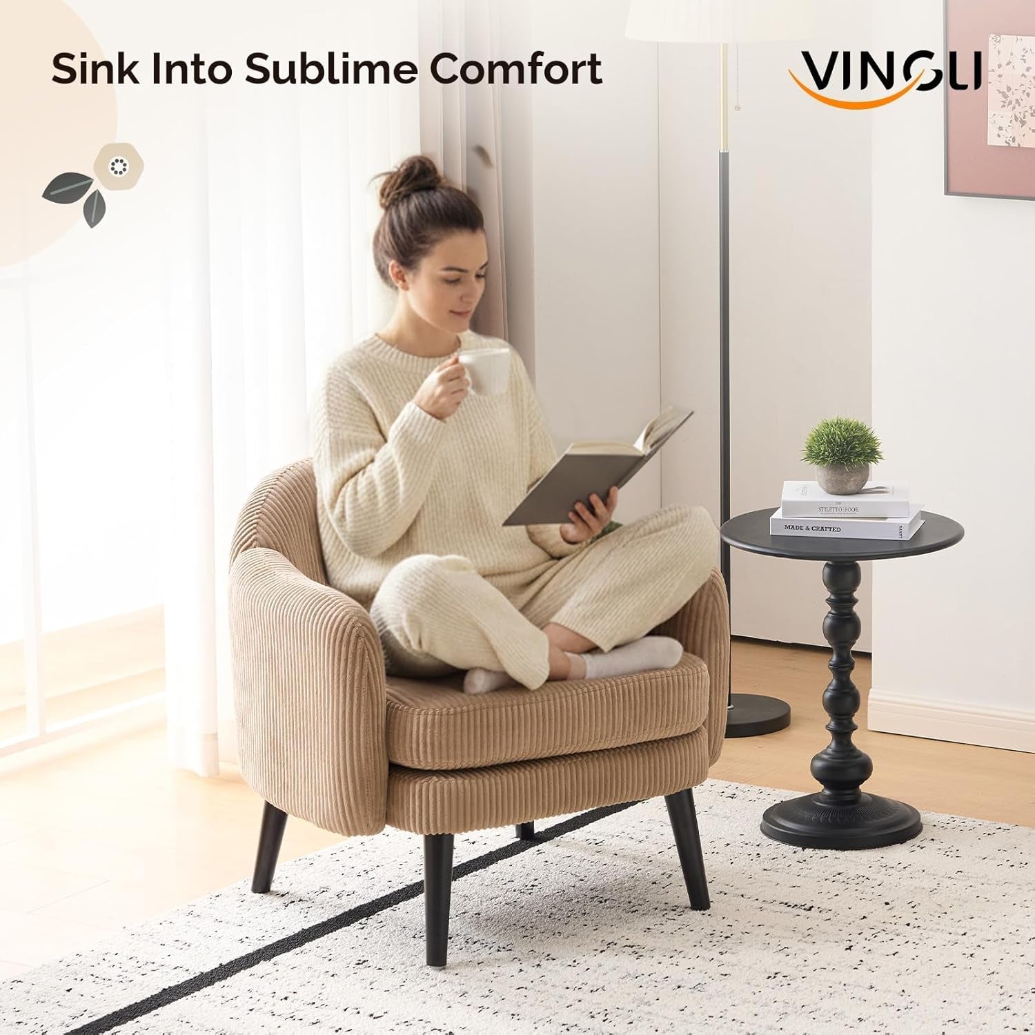 Corduroy Barrel Chair in Khaki