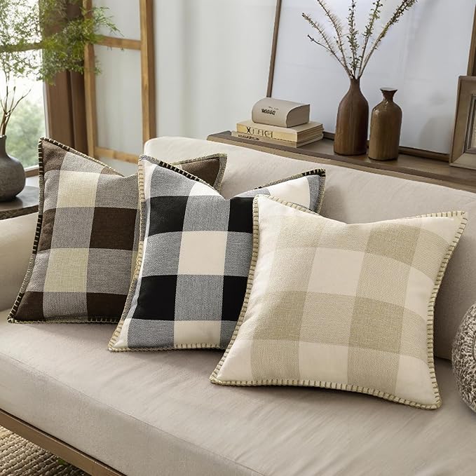 Buffalo Plaid Check Throw Pillow Covers - 12x20, Set of 2, Black