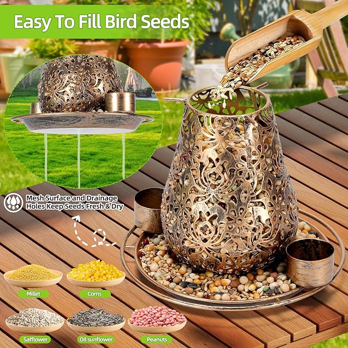 Solar Bird Feeder - Bronze Mushroom