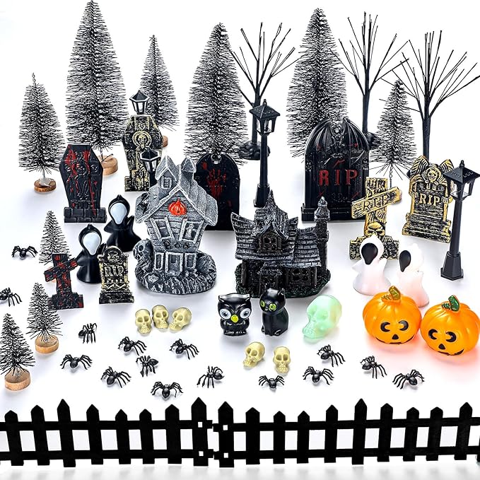 56 Pcs Halloween Village Accessories Set