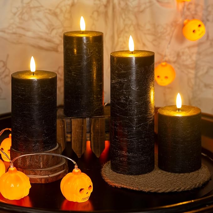 Set of 4 Halloween Flameless LED Candles w/ Remote - Black