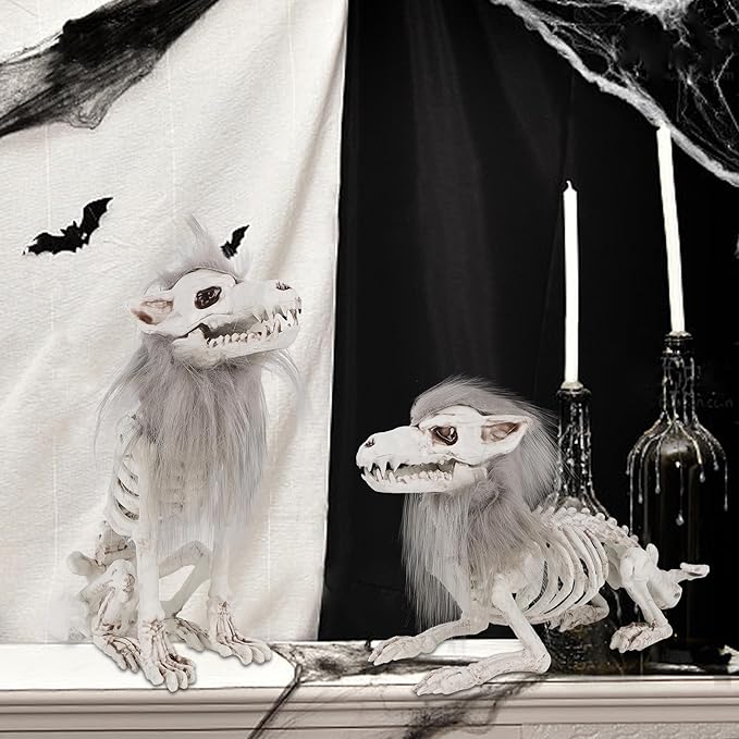 Set of 2 Halloween Wolf Skeleton Decorations - Indoor/Outdoor