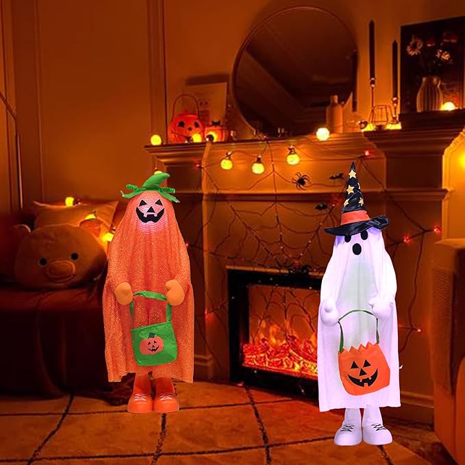 32" Light up Halloween Trick or Treater Indoor and Outdoor Decoration - Pumpkin