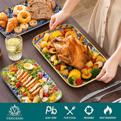 Set of 3 Vancasso Serving Platters - 16"/14"/12" Inch Rectangular Trays