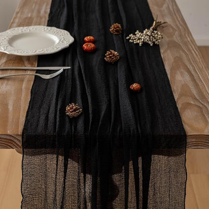 Set of 3 Rustic Gauze Table Runners, 10 Ft - Black