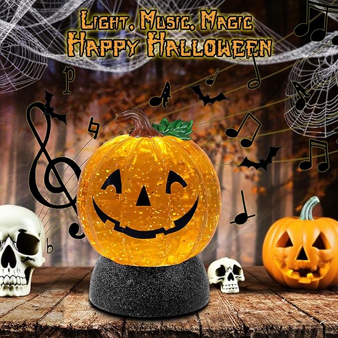 Battery Operated/USB Powered Musical Snow Globe - Halloween Pumpkin