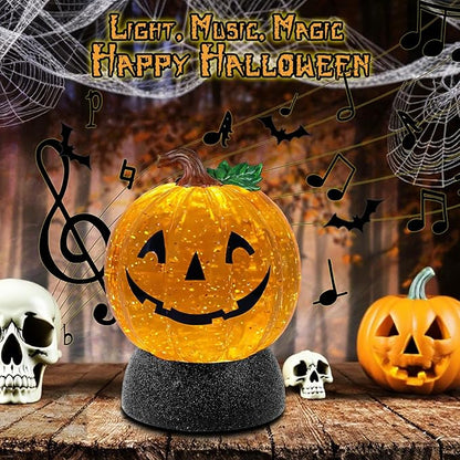 Battery Operated/USB Powered Musical Snow Globe - Halloween Pumpkin