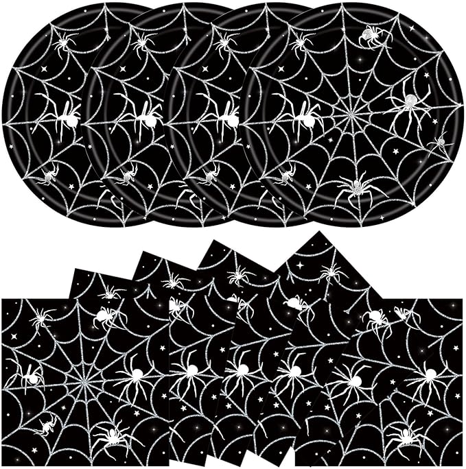 Set of 40 Halloween Paper Plates and Napkins Party Supplies - Spider Web