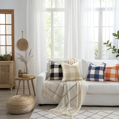 Set of 2 Buffalo Plaid Check Throw Pillow Covers - 20x20, Black