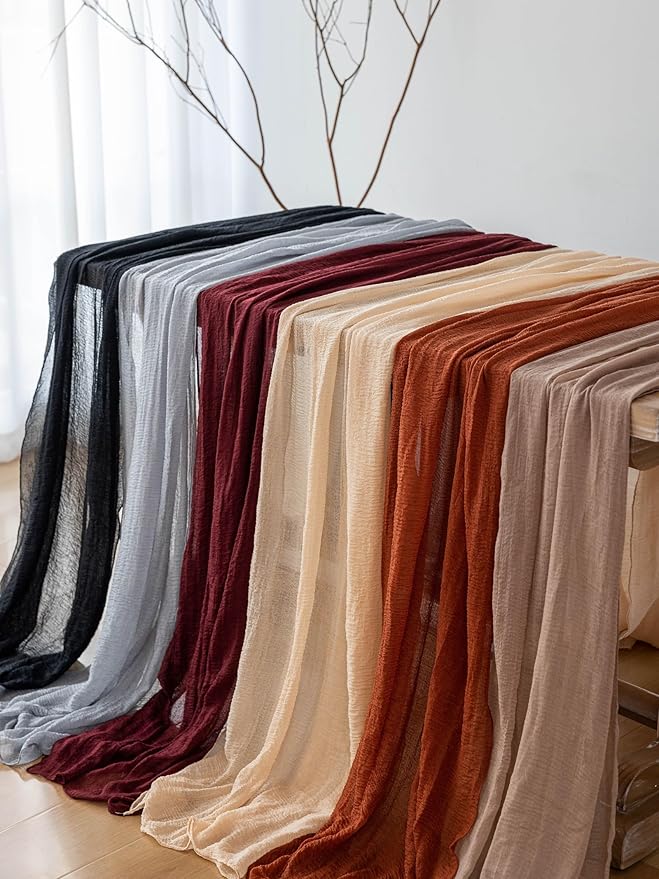 Set of 3 Rustic Gauze Table Runners, 10 Ft - Black