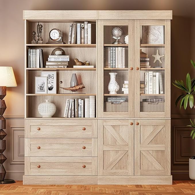 Set of 2 Farmhouse Bookcases  – Natural