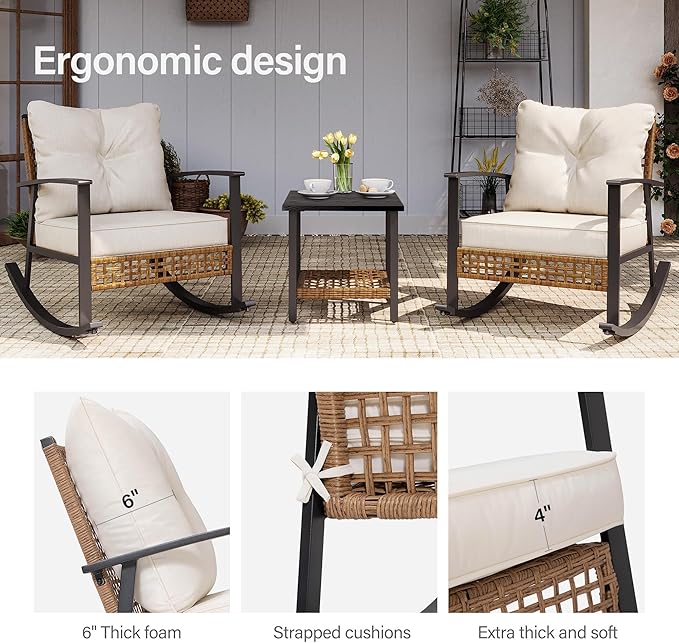 LAUSAINT HOME 3-Piece Rocking Bistro Set in Beige
