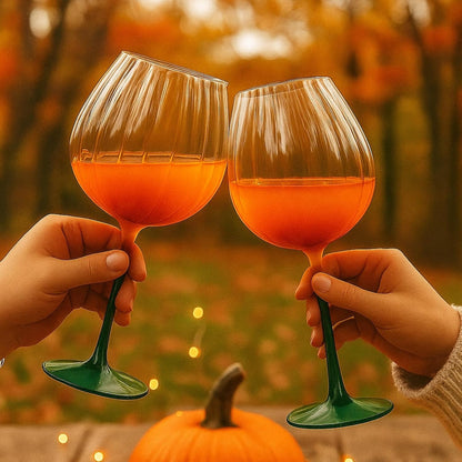 Pumpkin Lightweight Wine Glasses - Set of 2 Orange &amp; Green