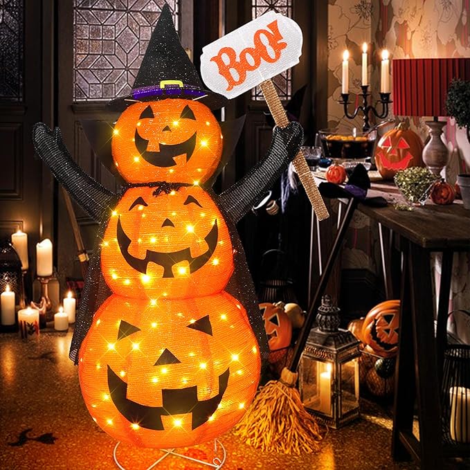 4.3FT LED Collapsible Jack-O-Lantern Lantern Indoor/Outdoor Halloween Decoration