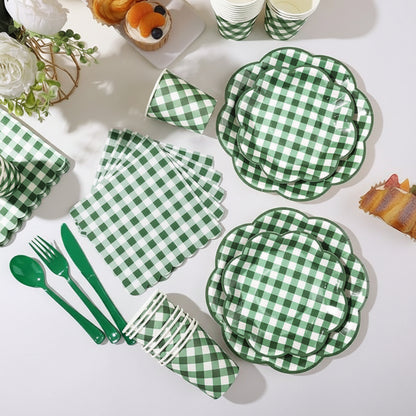 350 Piece Green Gingham Plates and Napkins Party Supplies for 50