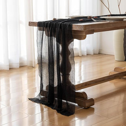 Set of 3 Rustic Gauze Table Runners, 10 Ft - Black