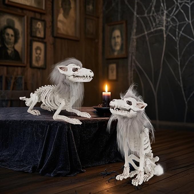 Set of 2 Halloween Wolf Skeleton Decorations - Indoor/Outdoor
