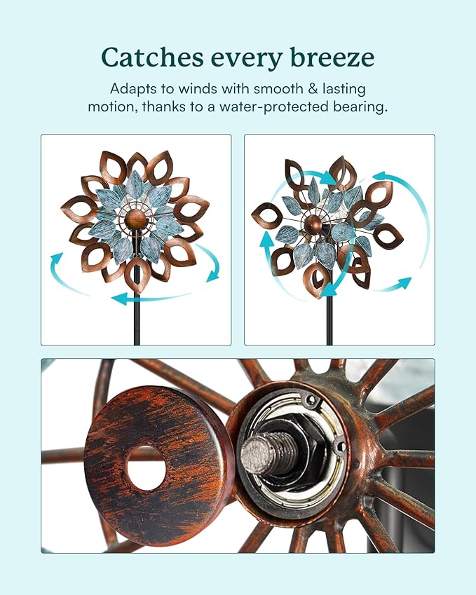 Copper Wind Spinner with Solar LED Light - 74 inch