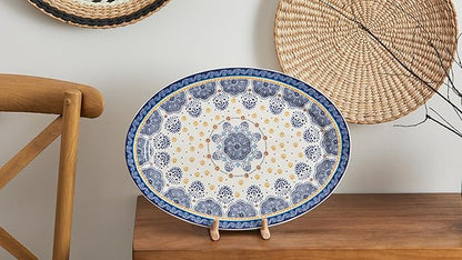 Bico Blue Talavera Ceramic 16 inch Oval Platter, Microwave &amp; Dishwasher Safe