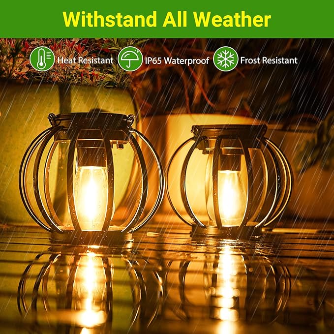 4 Pack Black Metal Hanging Solar Lanterns