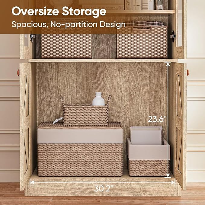 Tall Farmhouse Bookcase with Glass Doors, Set of 4 – Natural