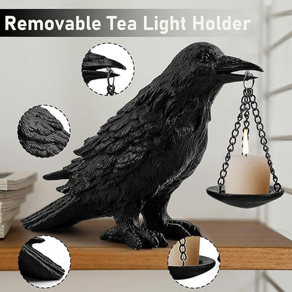 Black Crow Resin Candle Holder - Halloween Decoration