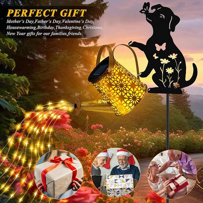 Dog With Watering Can/Cascading Lights - Solar, Waterproof
