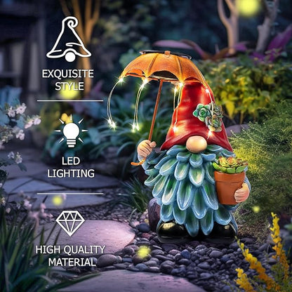 Garden Gnome with Solar LED Umbrella