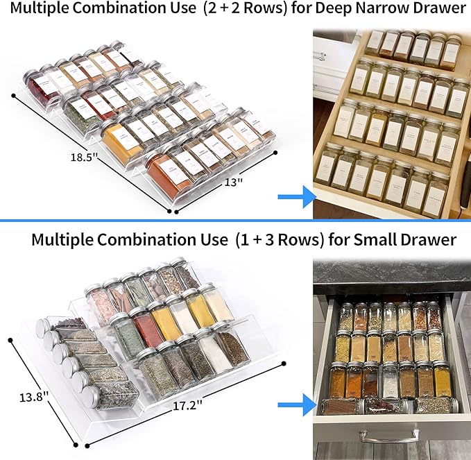 Clear Acrylic Spice Drawer Organizer - 4 Tier (Jars not included)