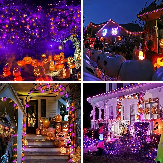 LED Purple and Orange Indoor/Outdoor Halloween Lights - 200 String Lights with 13 Modes &amp; Timer, Waterproof