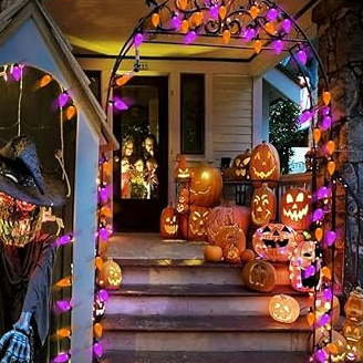 LED Purple and Orange Indoor/Outdoor Halloween Lights - 200 String Lights with 13 Modes &amp; Timer, Waterproof