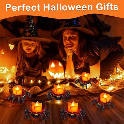 6 Pack Battery Operated LED Spider Tealight Candles for Halloween