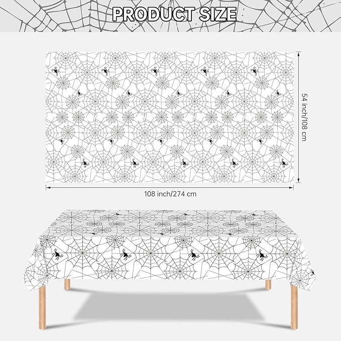 Set of 2 Disposable Halloween Spider Web Table Cloths - White, 108 x 54 Inch