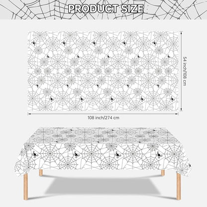 Set of 2 Disposable Halloween Spider Web Table Cloths - White, 108 x 54 Inch
