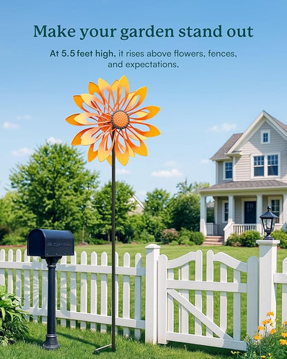 Floral Kinetic Outdoor Metal Wind Spinner - Yellow Sunflower