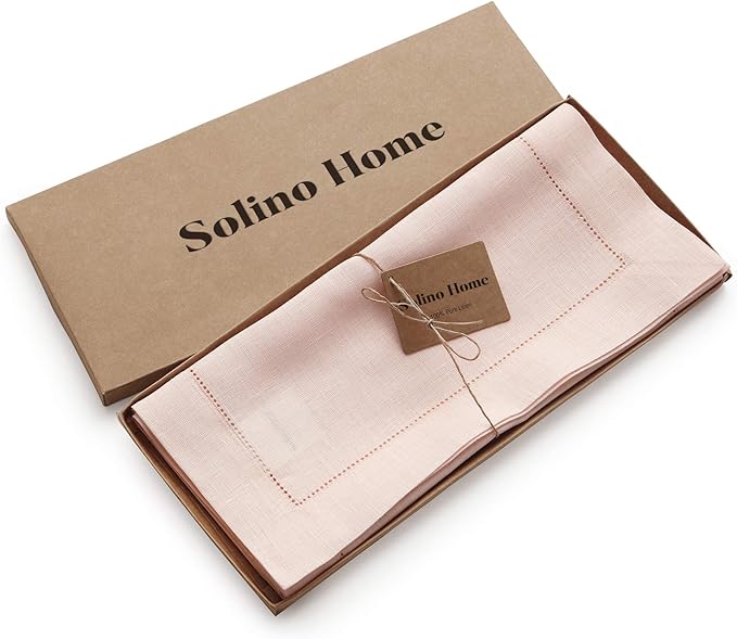 100% Pure Linen Hemstitch 14 x 90 Inch Table Runner - Pale Pink