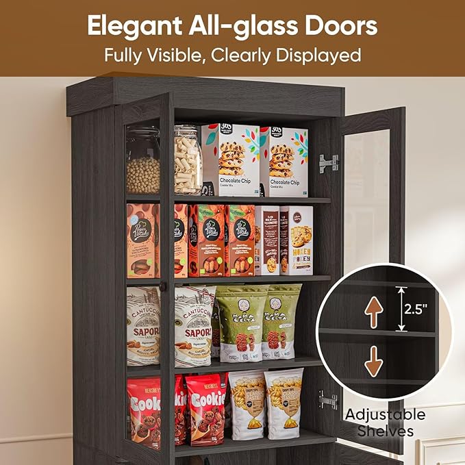 Tall Farmhouse Bookcase with Glass Doors, Set of 4 – Black